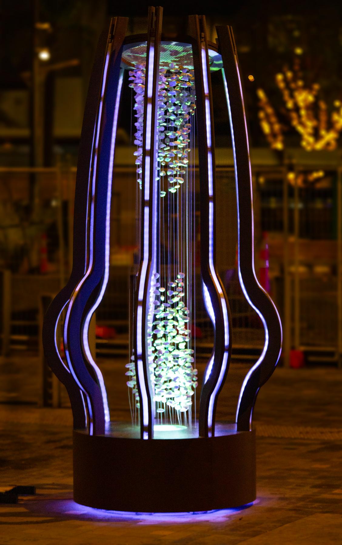 Sculpture with blue lights